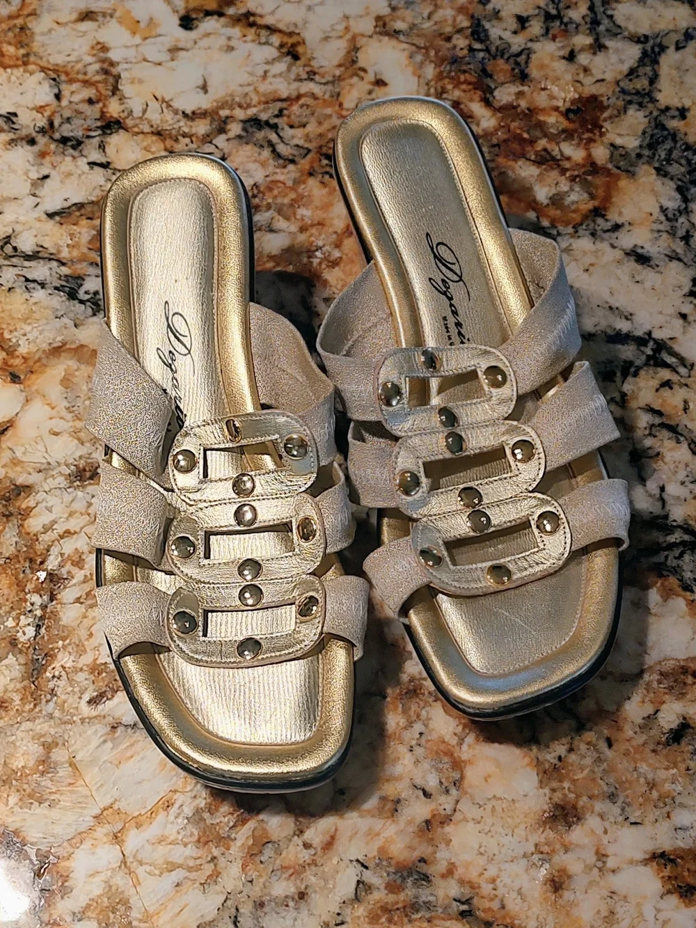 Dezario Gold Wedge Sandals